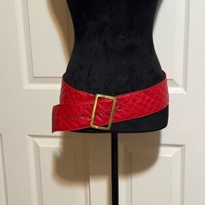Vintage Quilted Red Belt with Gold Buckle
